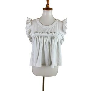 Maeve White Ruffle Babydoll Top S Coquette Cottagecore Romantic Blouse OB2036470